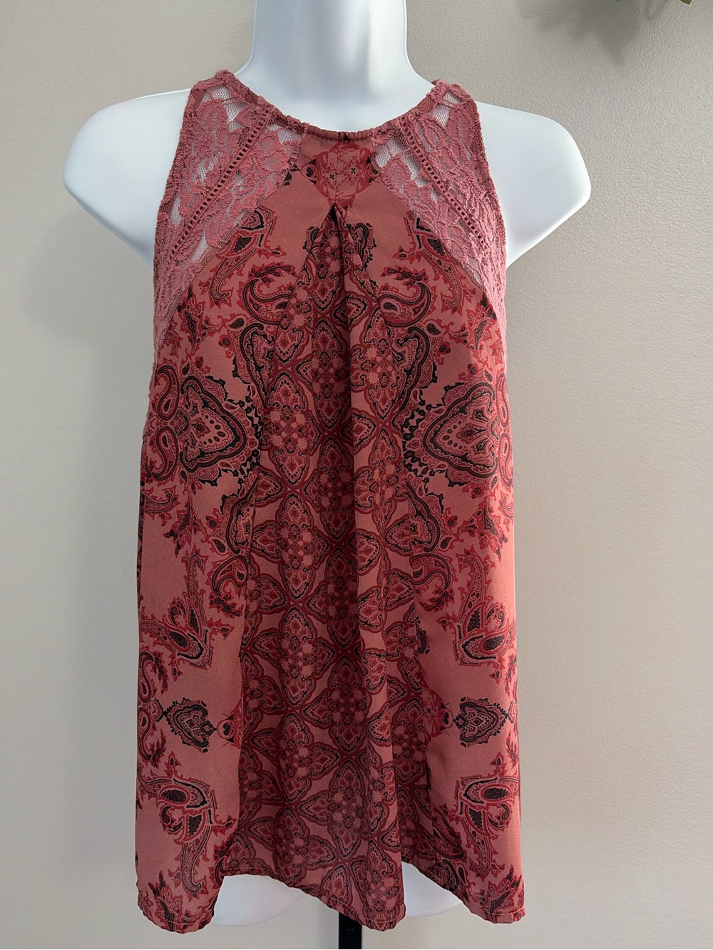 Skylar & Jade Paisley Lace Halter Tank in Dusty Rose